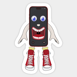 Smartphone with huge mouth wearing sneakers Sticker